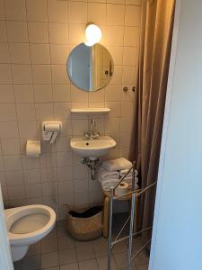 La petite salle de bains est pourvue d'un lavabo et de toilettes. dans l'établissement Hotel Noordzee, à Zandvoort