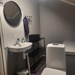 ポリにあるKotimajoitus Nooraのバスルーム(洗面台、鏡、トイレ付)