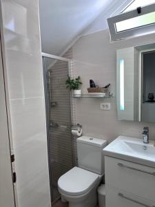 bagno bianco con servizi igienici e lavandino di Apartment Antea a Šibenik