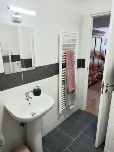 uma casa de banho com um lavatório e um espelho em Villa Tranquilla apartment em Oliveira do Hospital