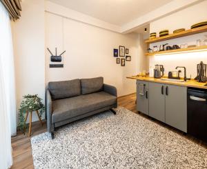 un soggiorno con divano in cucina di Primera Suite a Istanbul