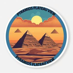 a round sticker with the pyramids plateau view at Pyramids Plateau View in Cairo