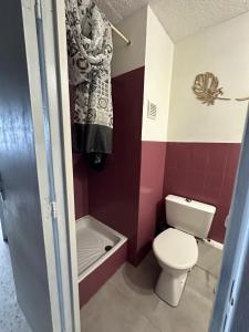 een kleine badkamer met een toilet en een bad bij Studio La Flânerie in Cap d'Agde