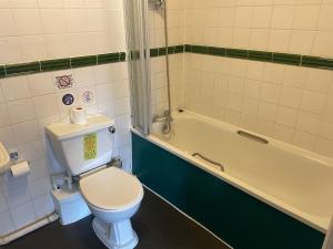 a bathroom with a toilet and a bath tub at The Olde Swan Hotel in Chertsey