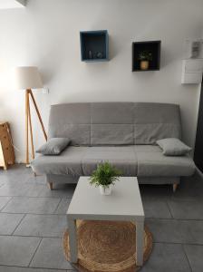 a living room with a couch and a table at F2 50m de la mer avec parking privé in Valras-Plage