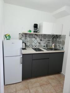 kuchnia z białą lodówką i zlewem w obiekcie Studio TEA w mieście Polje +8 zdjęć
