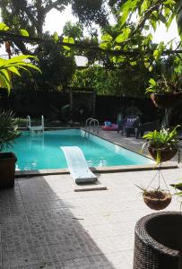 uma pequena piscina com uma rampa num quintal em Fred'lodge em Matoury