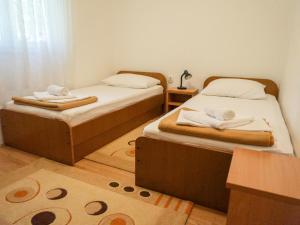 2 camas individuales en una habitación con alfombra en Studio Apartment Maršić en Zaostrog