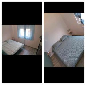 2 Bilder eines Schlafzimmers mit einem Bett und einem Fenster in der Unterkunft Jolie maison rénovée avec espace vert in Thonnance-lès-Joinville