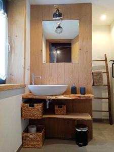 La salle de bains est pourvue d'un lavabo et d'un miroir. dans l'établissement Il Nido, à Auronzo di Cadore