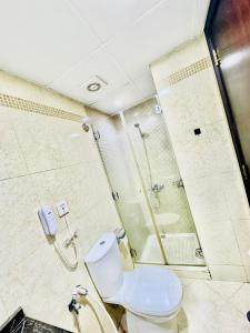 a bathroom with a toilet and a shower at The Grand Blue Sky in Dubai