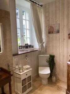 a bathroom with a toilet and a window at L'Armandière in Sainte-Colombe