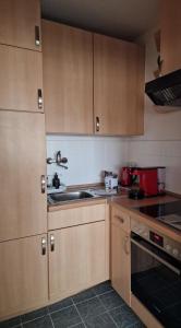 a kitchen with wooden cabinets and a sink at Bremen City in Bremen