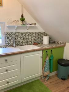 a kitchen with a sink and a counter at Un Amour de Grenier,à 200m du Zoo in Saint-Aignan