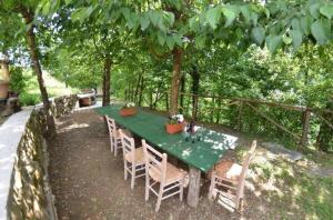 una mesa verde y sillas bajo un árbol en Ferienhaus mit Privatpool für 6 Personen ca 95 qm in Castelvecchio, Toskana Provinz Pistoia en Aramo