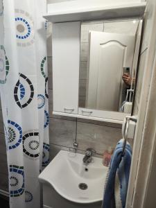 uma casa de banho com um lavatório e um espelho em Snezana home em Vranje