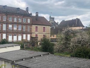 un grupo de edificios en una ciudad con techos en Meublés déco Fab - Plancha en Luxeuil-les-Bains