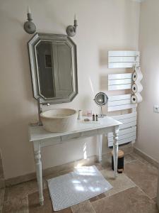a bathroom with a sink and a mirror on a counter at Gîte le Félibre in Châteauneuf-lès-Martigues