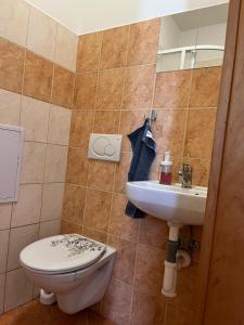 a bathroom with a toilet and a sink at 4 May Plaza in Bratislava +10 photos