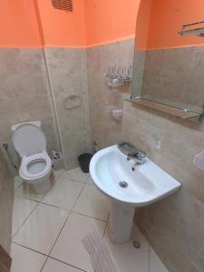 a bathroom with a toilet and a sink at Cosy apartement close to the AIRPORT in Tangier