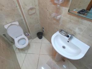 a bathroom with a toilet and a sink at Cosy apartement close to the AIRPORT in Tangier