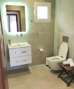 a bathroom with a toilet and a sink and a mirror at Syvota Sunset Apartments in Perdika +20 photos