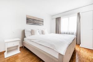 Un dormitorio blanco con una cama grande y una ventana en Cooldis 9 !Gratis Parken, Free Parking!, en Kreuzlingen