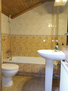 a bathroom with a sink and a toilet and a tub at hotel santa Maria do Poio in Lugo