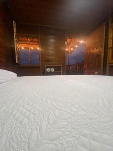 a bed in a room filled with snow at Cabaña Monarca in Turrialba