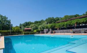 a large blue swimming pool with trees in the background at Borgata Baldazza in Linguaglossa