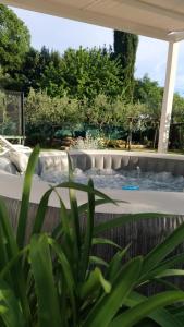 a view of a swimming pool from a house at Villa Molo in Novigrad Istria