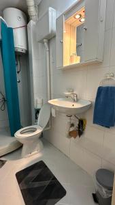 La salle de bains est pourvue de toilettes et d'un lavabo. dans l'établissement Apartman Moon, à Belgrade