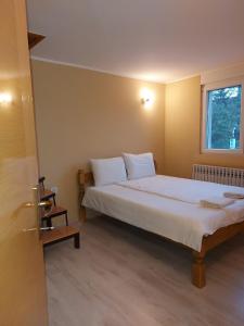 Un dormitorio con una cama grande y una ventana en Vikendica Nika en Palić