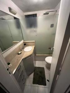 a small bathroom with a sink and a toilet at Apartamento Aconchegante na Zona Sul, Botafogo Rj in Rio de Janeiro