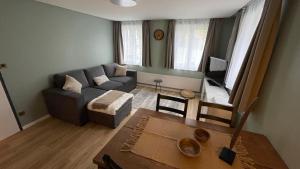 a living room with a couch and a table at Ferienwohnung Edelweiss in Wolfhalden 