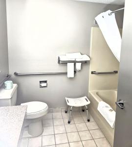 a bathroom with a toilet and a sink at Days Inn by Wyndham North Sioux City in North Sioux City