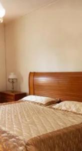 a bedroom with a large bed with a wooden headboard at Casa perto Expo Center Norte e Anhembi 1km in São Paulo