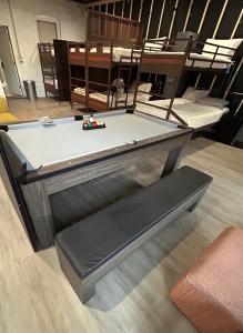 a pool table sitting on top of a floor at Studio 424 in Chicago