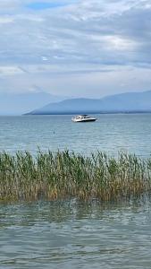 a boat in the middle of a large body of water at B&B Happy Days Affittacamere in Sirmione
