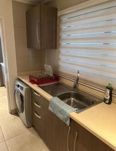 a kitchen with a sink and a washing machine at Beaufort Ridge Apartments Accra in Accra