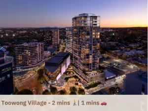 Pemandangan umum bagi Brisbane atau pemandangan bandar yang diambil dari apartmen