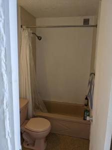 een badkamer met een toilet en een bad bij Private room and bathroom in large spacious 2 BR 2 BH in San Juan