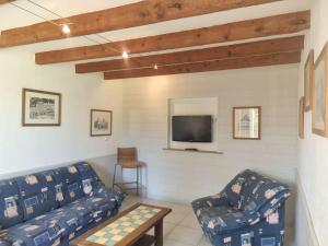 ein Wohnzimmer mit 2 Sofas und einem Flachbild-TV in der Unterkunft Maison,Gite 8 places in Rivières