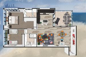 a floor plan of a house on the beach at 5th Floor Beachside Ocean View with Wi-Fi, Pool and Gym in Gold Coast