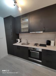 a kitchen with a sink and a stove at Apartman Marija in Skradin