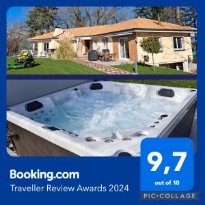 a composite picture of a hot tub in a yard at Appartement Villa du Golf in Payerne