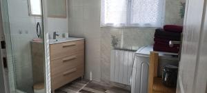 ein kleines Badezimmer mit Waschbecken und Dusche in der Unterkunft Maison de vacances en plein cœur de Châtelaillon-Plage in Châtelaillon-Plage