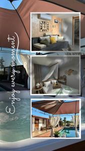 a collage of pictures of a bedroom and a pool at Morena in Ulcinj