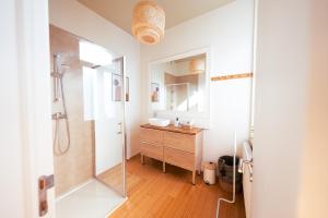 a bathroom with a shower and a sink at Lets Relax - Coté Nature in Mons