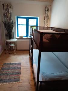 a bedroom with a bunk bed and a window at Ferienhof - Rauhenberg in Wangels